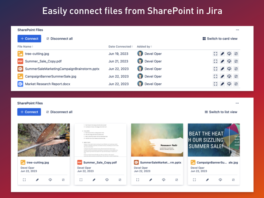 connect files from sharepoint into jira issues