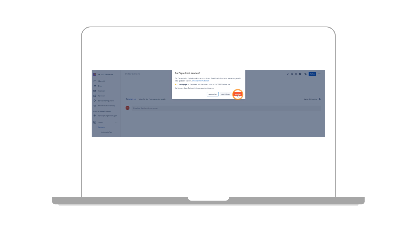 Confirmer la suppression de la page Confluence