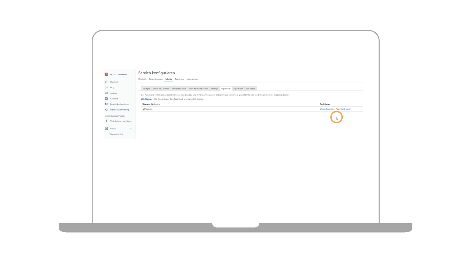 Vider la corbeille pour supprimer définitivement les pages supprimées