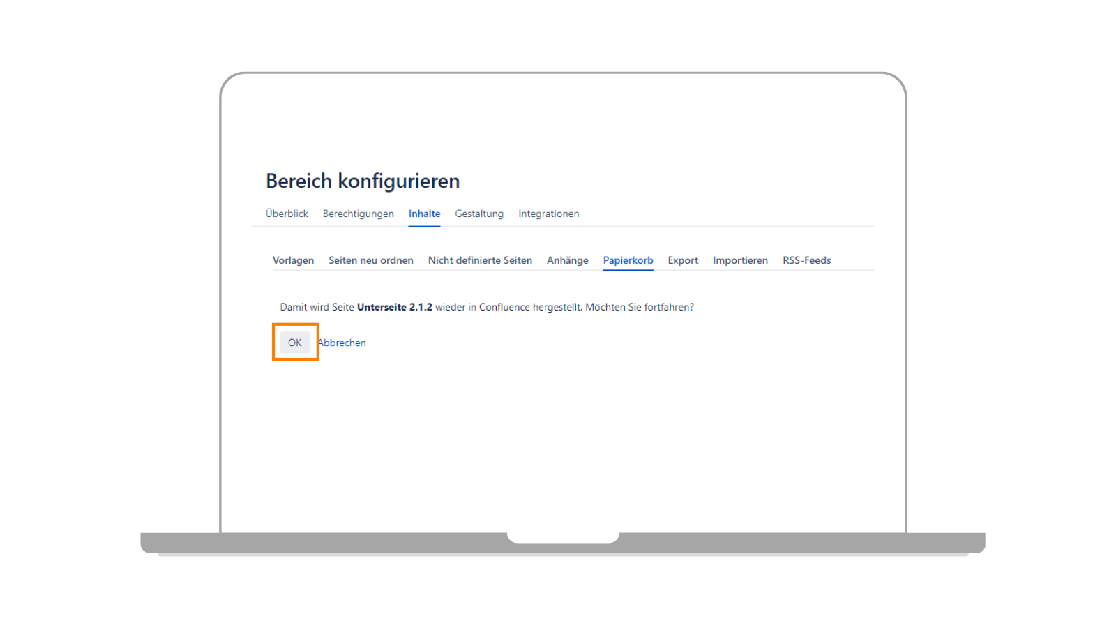 Confirmer la restauration de la page