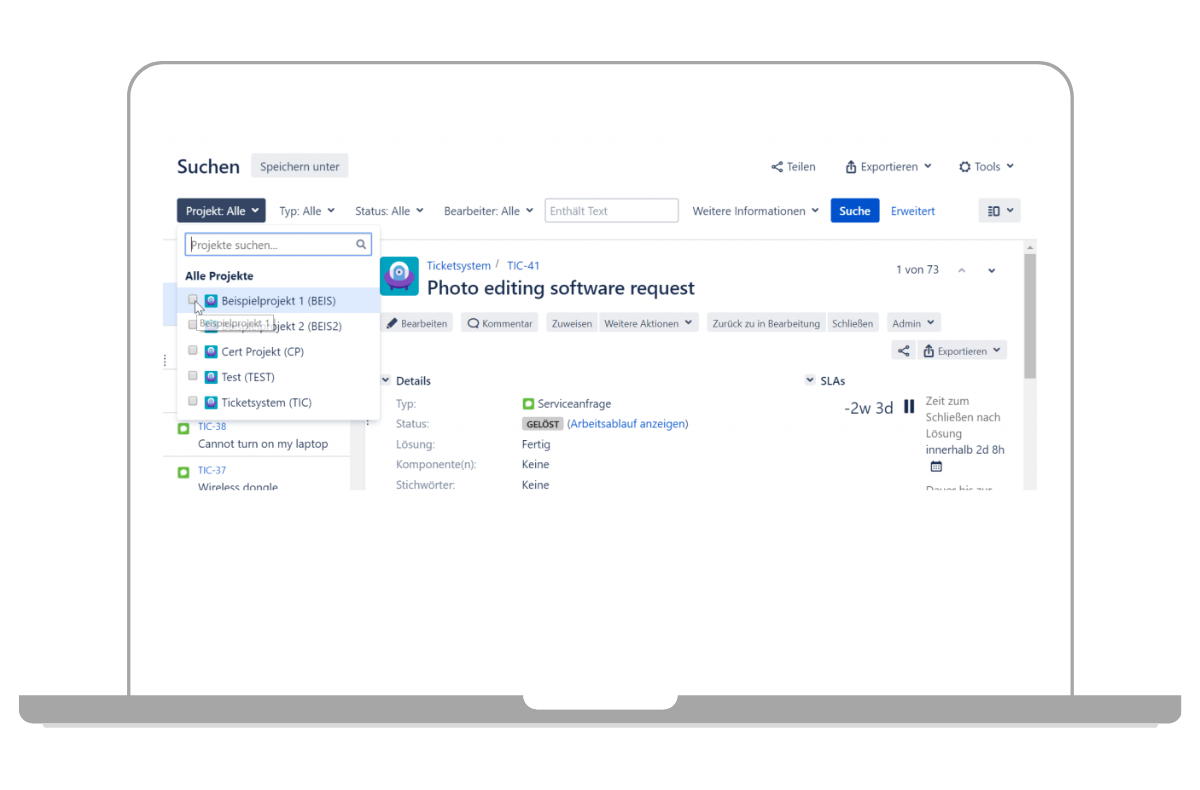 Standardsuche in Jira