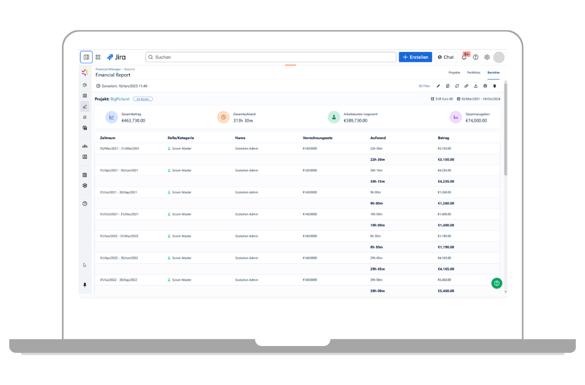 Enable an exact overview of your project budget for further planning in Jira