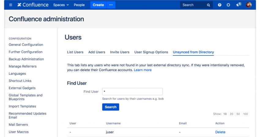 User settings – Confluence Administration