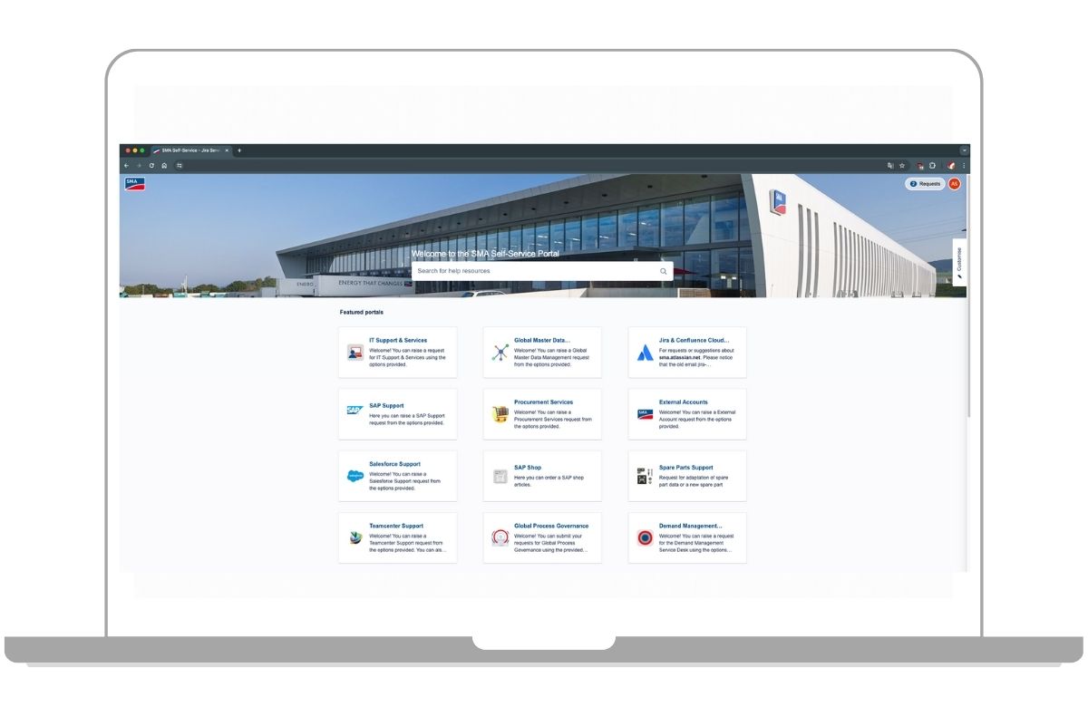One Portal : entrée dans le portail de services avec sélection des différents domaines